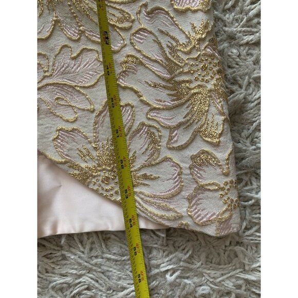 Vintage Dress 1960s Embroidered Floral Satin Pink Gold Long Gown Sheath XS / S - Picture 9 of 9